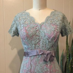 Vintage 50's Blue and Lavender Lace Wiggle Dress
